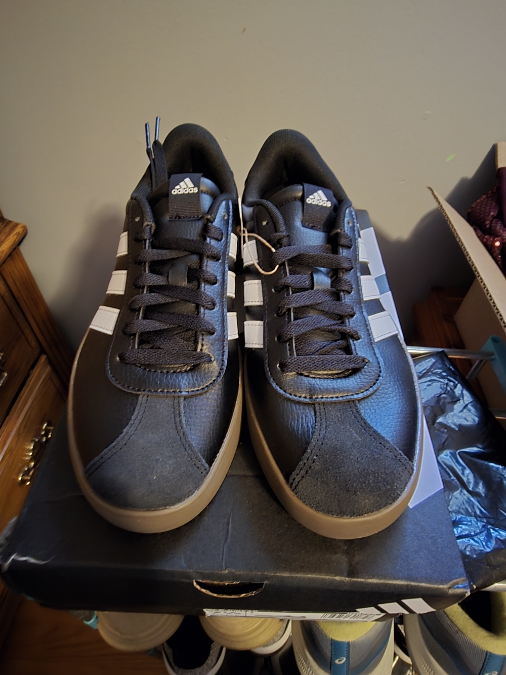 adidas Men’s Black and White Casual Sneakers with Gum Sole